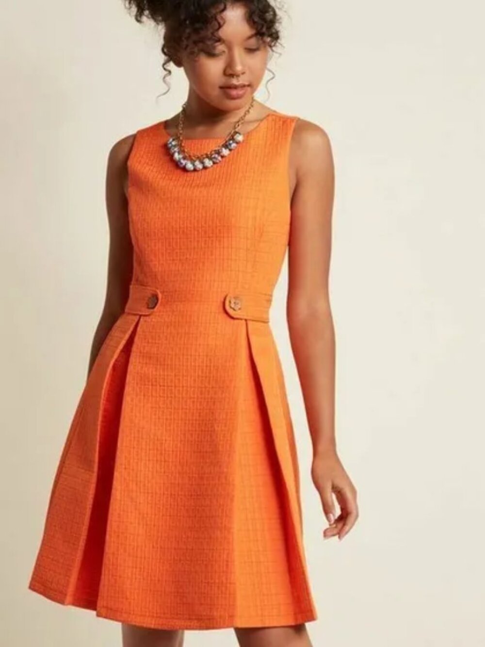 ModCloth So Sixties Princess Line Textured Orange Sleeveless Dress XL